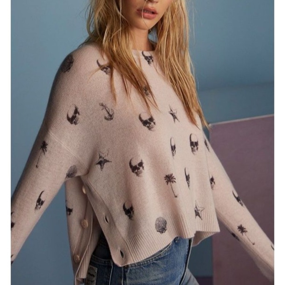 NWT Skull Cashmere Lotta Tropical Skull Print Cashmere Sweater Ballet Pink XS